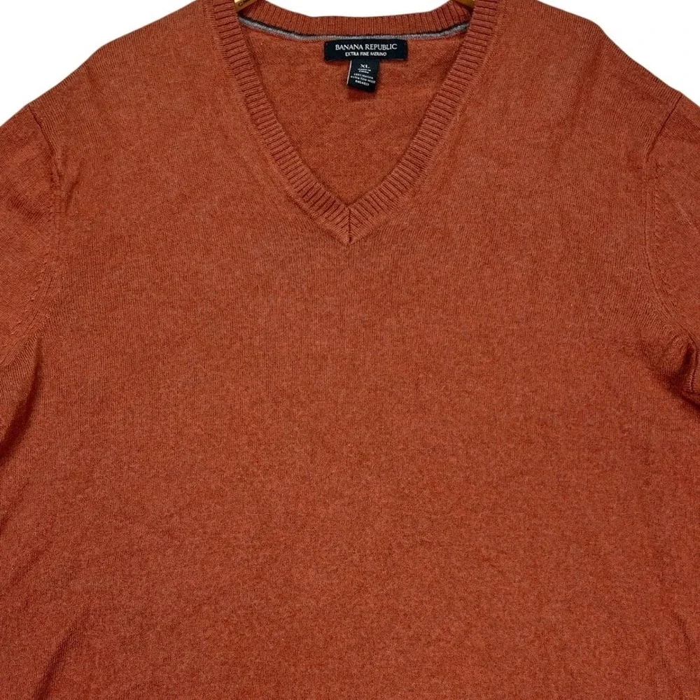 Banana Republic Pullover Mens XL Orange Rust‎ Long Sleeve Merino Wool V-Neck EUC